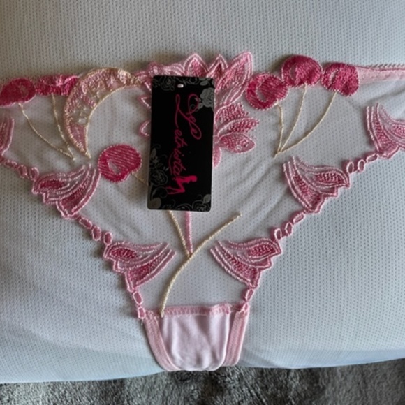PINK ** Embroidered G-string/Thong. Sheer BRIDAL G-String. Sexy sheer T… - Picture 9 of 12